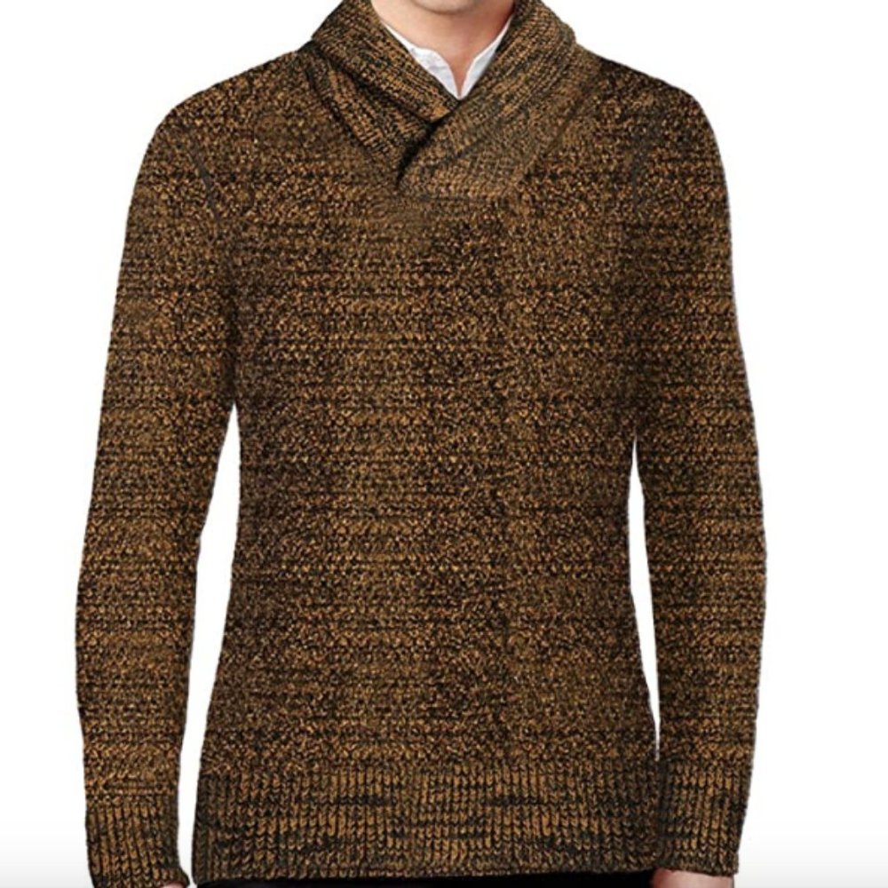 CALI HOLI Muscle Fit Shawl Collar Sweater Brown- Large